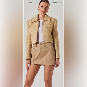 ASTR the Label Lindsay Medium Jacket Yellow Tweed Wool-Blend Collared Cropped